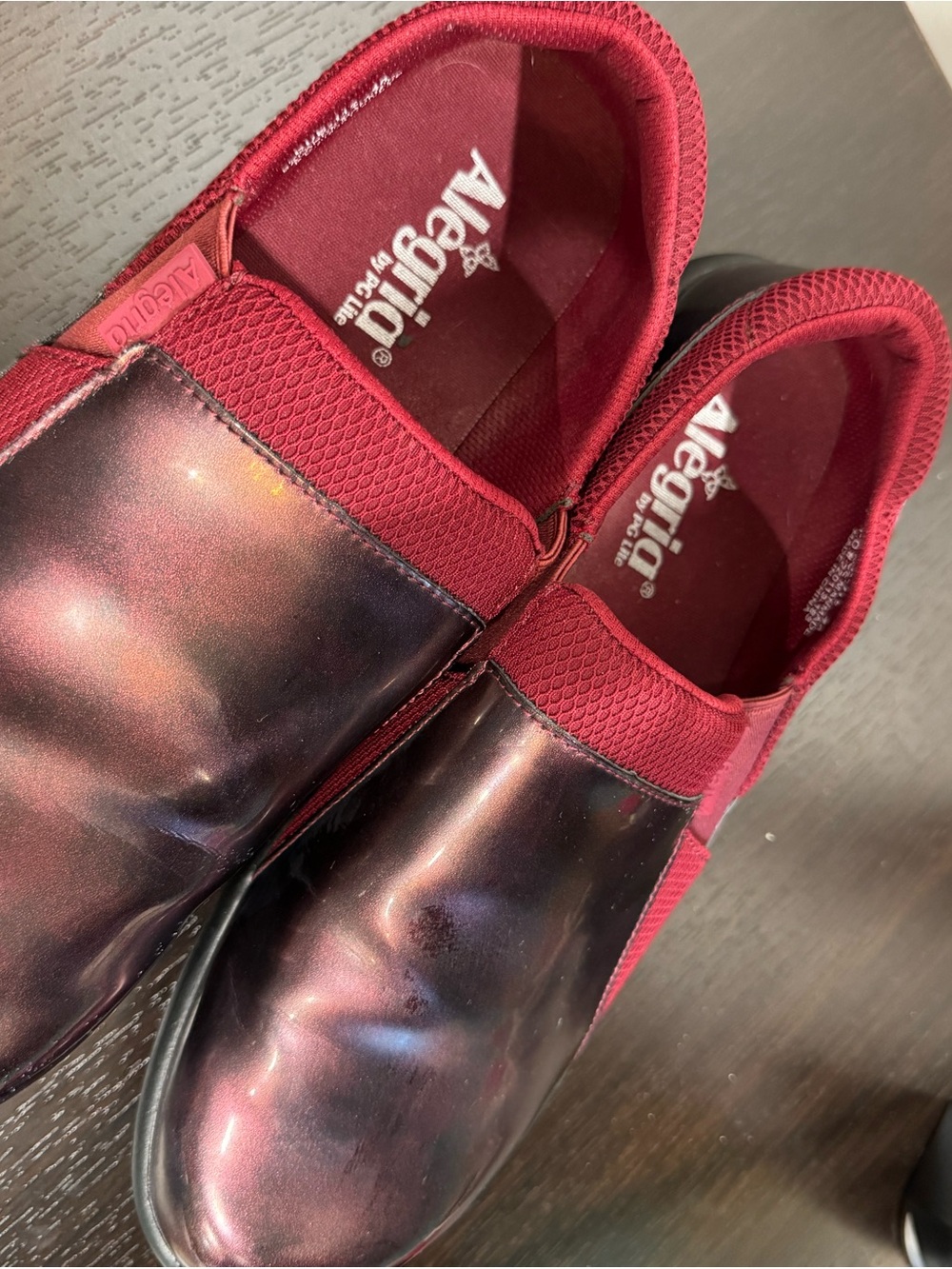Alegria Women's Slip-On Flats in Burgundy Iridescent
